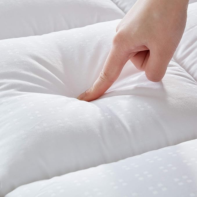 SLEEP ZONE California King Cotton Mattress Topper, Ultra Fluffy Soft Mattress Pad Pillowtop Cooling Mattress Cover Fits 8-21 inch Deep Pocket, White