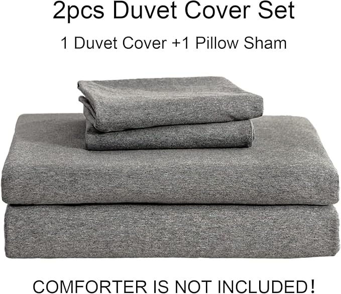 PURE ERA Jersey Knit Duvet Cover Set 100% T-Shirt Cotton Super Soft Comfy 2pc Bedding Set with Zipper Closure (Heather Dark Grey,Twin)