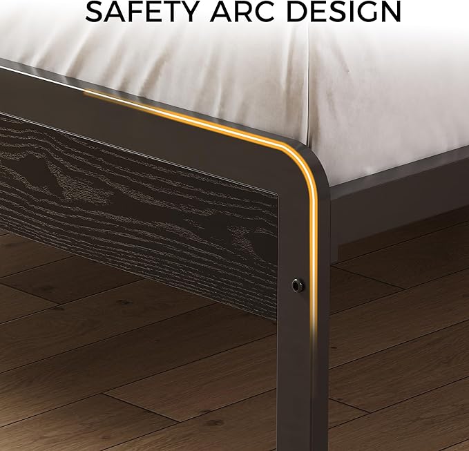 LIKIMIO California King Bed Frame with Headboard, Dark Wood Camas California King with Strong Supports, Sturdy, Noise-Free, No Box Spring Needed, Black