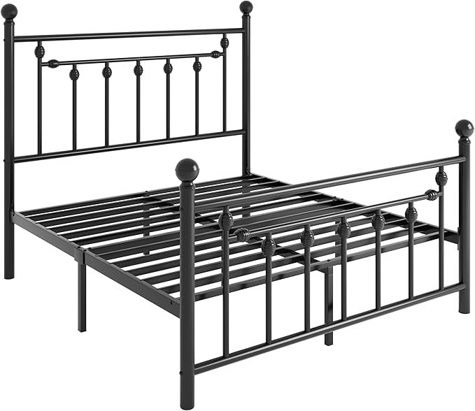 SHA CERLIN 14" Full Size Metal Platform Bed Frame/Victorian Headboard and Footboard/Steel Slats Mattress Foundation for Storage/No Box Spring Needed/Noise Free/Black