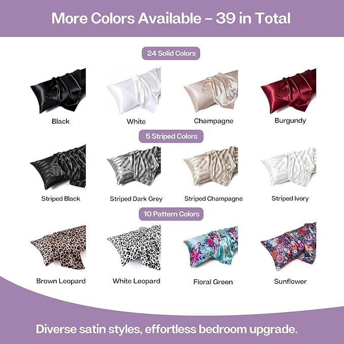 MR&HM Satin Body Pillow Cover, Soft and Breathable Body Pillow Case with Envelope Closure, Cooling and Silky Long Pillowcase for Hair and Skin,Grey (20x54, Lavender)