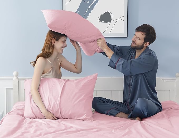 Pillow Cases, King Size Cotton Percale Weave Pillowcases, Pre-Shrunk Breathable and Hypoallergenic Pillowcases, Set of 2 (2 Piece King 20 Inch x 40 Inch, Dark Pink)