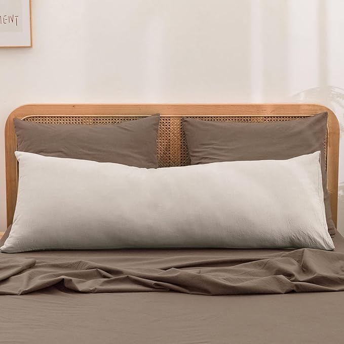 BESTOUCH 100% Washed Cotton Pillowcase for Hair and Skin Linen Feel Soft Comfortable Breathable 2 Set Pillow Case with Envelope Closure Solid Pine Bark Brown Euro 26x26 Inches