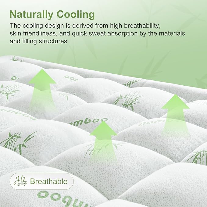 California King Size Mattress Topper Viscose Derived from Bamboo, Soft Thick Pillow Top Mattress Pad for Back Pain, Cooling Mattress Protector with 8-21 Inch Deep Pocket, White