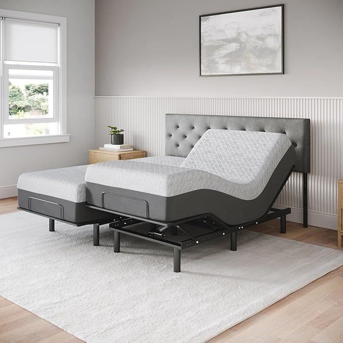 Celestial Aurora Adjustable Bed Base (Frame) + 12 inch Gel Memory Foam Mattress (Medium Soft), Easy Assembly, Head and Foot Lift, Zero Gravity, Memory Positions, CertiPUR-US Bed - Split King