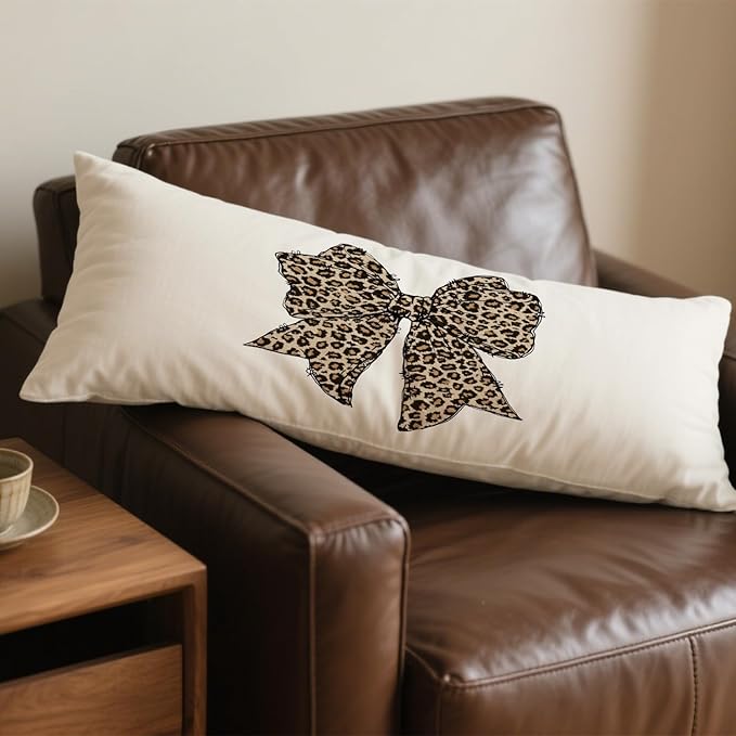 Trendy Coquette Leopard Bow 20x54 Body Pillow Cover, Coquette Room Decor, Cheetah Print Room Decor, Preppy Leopard Print Decorative Long Body Pillow Cases for Bed Couch