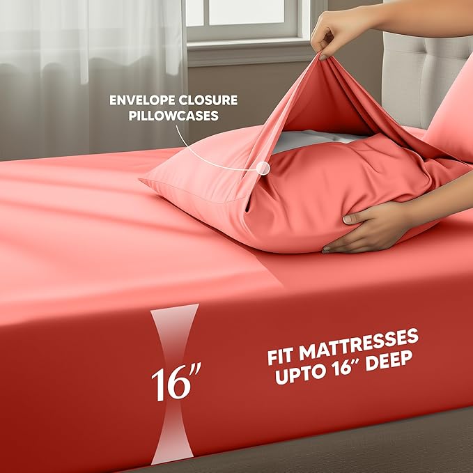 Utopia Bedding King Size Sheet Set – 4 Piece Bed Sheets, Soft and Breathable Microfiber, Includes 1 Fitted Sheet, 1 Flat Sheet and 2 Pillowcases – Oeko Tex (Coral)