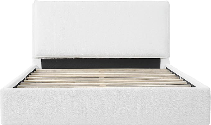Christopher Knight Home Jamaiya Boucle Upholstered Queen Size Bed Frame with Headboard, Modern Queen Bed Frame and Headboard, Wooden Slats Support, Easy Assembly, No Box Spring Needed, White