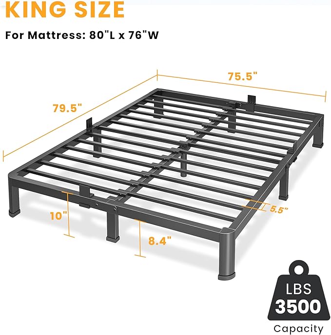 Superay 10 Inch King Size Metal Platform Bed Frame with Round Corners, Storage Space Under High Bed Frame-Heavy Duty Steel Slats Support, Noise Free - Easy Assembly - No Box Spring Needed