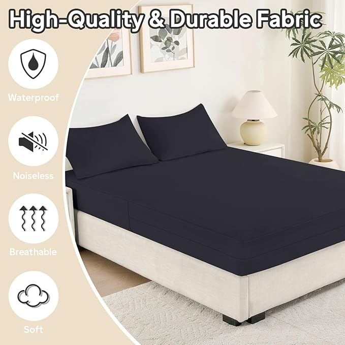 King Size Mattress Protector Zippered (12’’-16” Depth) – Waterproof Mattress Encasement Bed Cover,Premium Six-Sided Mattress Cover for Bed,Noiseless Breathable Machine Washable, Black