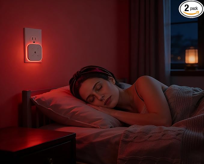 2 Pack 630nm Red Sleep Light Plug in Night Light, Baby Nursery, Kids Adult Sleep Light, Blue Purple Red Three Colors Night Light, Dimmable, Bedroom, Bathroom, Hallway, Kitchen