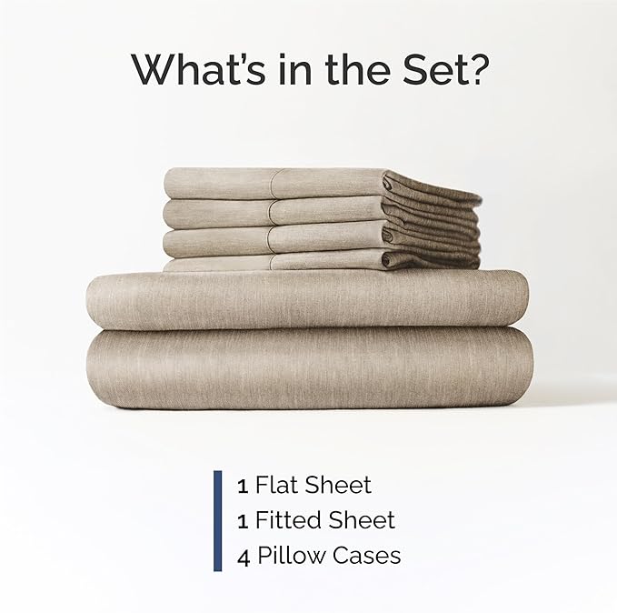 King 6 Piece Sheet Set - Comfy, Breathable & Cooling - Soft Hotel Luxury Bedding for Women, Men, Kids, Teens and Children - 1 Flat & 1 Fitted Sheet & 4 Pillowcases with Deep Pockets - Heathered Beige