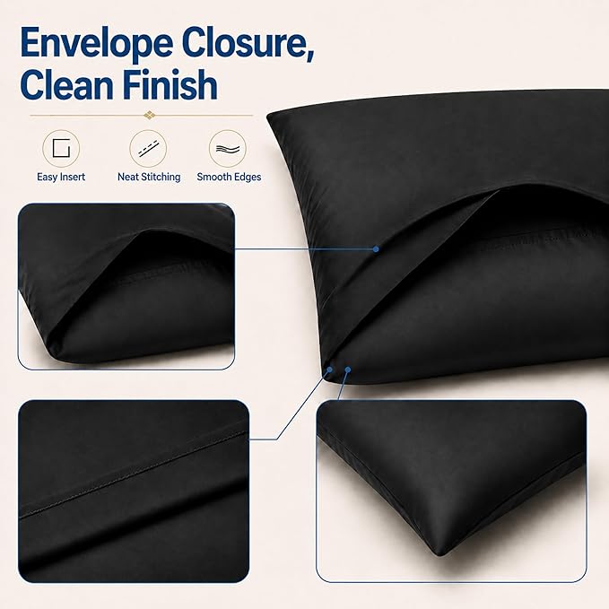 ZPECC Pillow Cases Bulk 24 Pack - King Pillowcases with Envelope Closure, Soft Brushed Microfiber Pillow Cover for Hotel Airb&bs Hospital Bedding Essential, Black