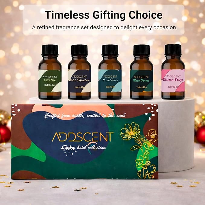 Luxury Hotel Collection Aroma Oils, White Tea Rain Forest Ocean Haven Blossom Breeze Hotel Signature Scents, 5 x 15ml Bottles for Home Office Spa Ambience, Premium Oil Diffuser Set