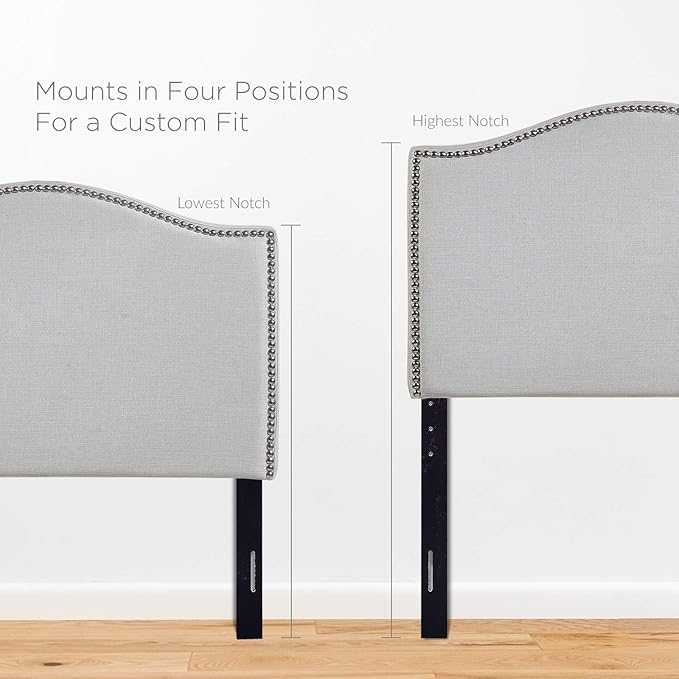 Modway Curl Linen Fabric Upholstered Twin Headboard with Nailhead Trim and Curved Shape in Gray,MOD-5209-GRY,Sky Gray