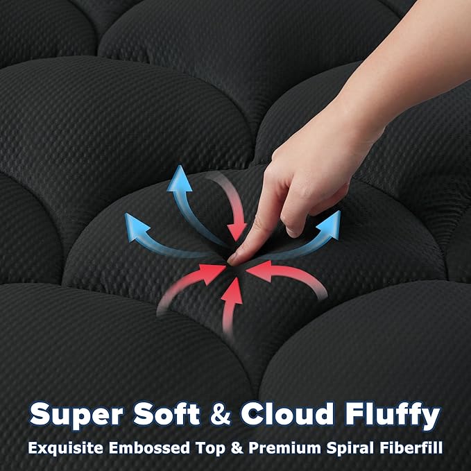 ELVEN HOME King Mattress Pad for Back & Hip Pain Relief, Pillow Top Cooling Bed Topper Quilted Fitted, Hotel Quality Deep Pocket Soft King Mattress Protector Cover Washable (78x80 inch, Black)