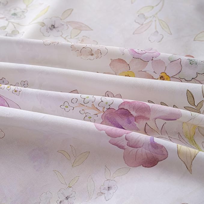 OAITE Duvet Cover Set Queen Size Floral Pattern Ultra Soft 100% Cotton Duvet Cover Sets 3-PC, Breathable Duvet Cover with Zipper Closure & Corner Ties(2 Pillow Shams,1 Duvet Cover)