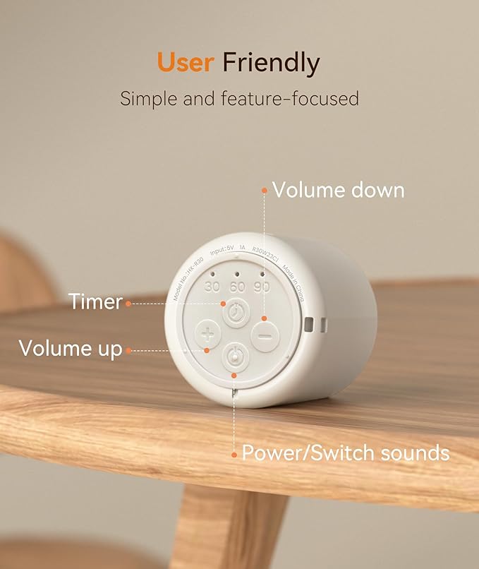 Dreamegg Portable Travel White Noise Machine for Sleep, Features Powerful Battery, Egg-Sized, 16 Nature Sounds, Timer, for Baby Adults Office Privacy Home Gift, Cream