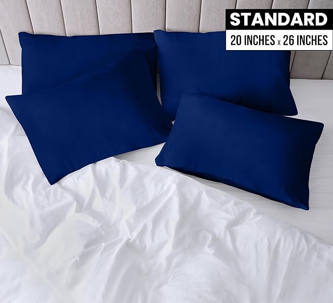 Utopia Bedding Standard Pillow Cases - 4 Pack - Envelope Closure - Soft Brushed Microfiber Fabric - Shrinkage and Fade Resistant Pillow Covers Standard Size 20 X 26 Inches (Standard, Royal Blue)