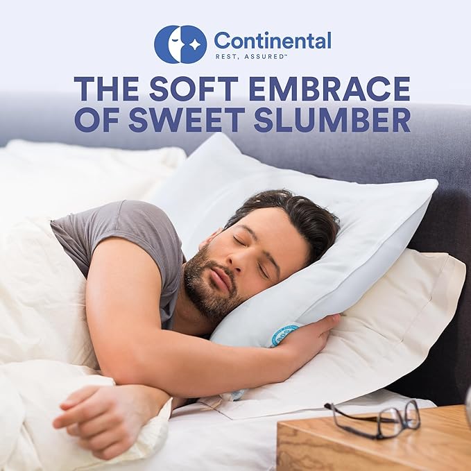 Continental Bedding 50/50 Down Feather Pillow, Fluffy Hotel Quality Side Sleeper Support, Breathable 300TC Cotton, RDS and Oeko TEX Certified