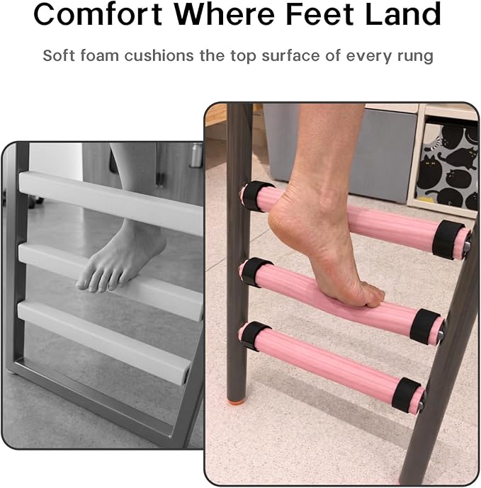Bunk Bed Ladder Pads 6.5 Ft with 10 Adjustable Straps, Soft Foam Ladder Cover for Loft Bed, Cushioned Step Pads for Comfortable Climbing, Secure Fit, Pink