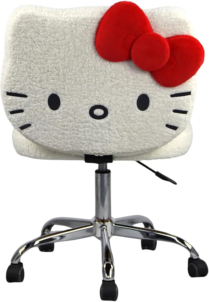 Impressions Vanity Hello Kitty Sherpa Swivel Vanity Chair for Makeup Desk, Armless Rolling Chair with Wheels, Adjustable Height, 360 Degree Swing, Comfy Foam Padded Seat and Backrest