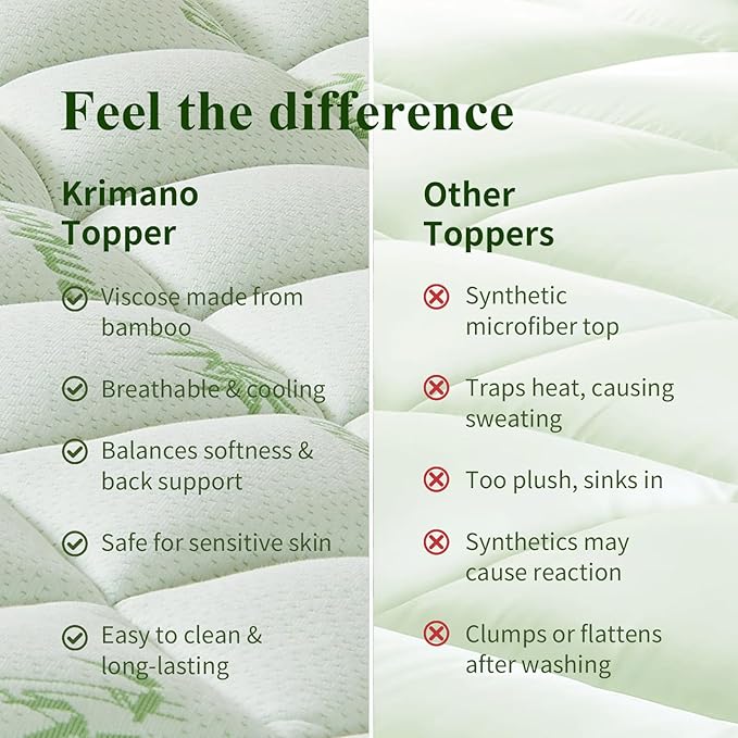King Mattress Topper, Viscose Derived from Bamboo Thick Pillow Top Mattress Pad with Deep Pocket, Naturally Cooling for Hot Sleepers, Soft for Back Pain Relief, Premium Green