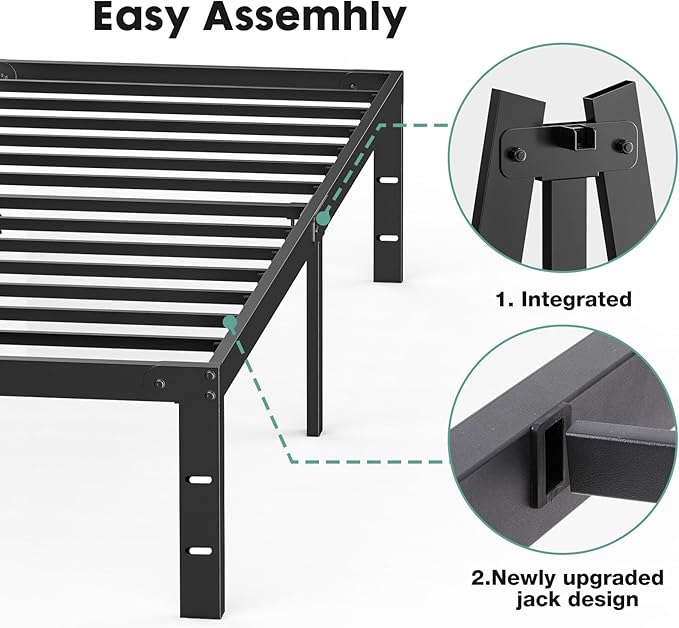 Sweetcrispy Queen Bed Frame - Heavy Duty Metal Platform Bed Frames Queen Size with Storage Space Under Frame, No Box Spring Needed, 14 Inches, Sturdy Steel Slat Support