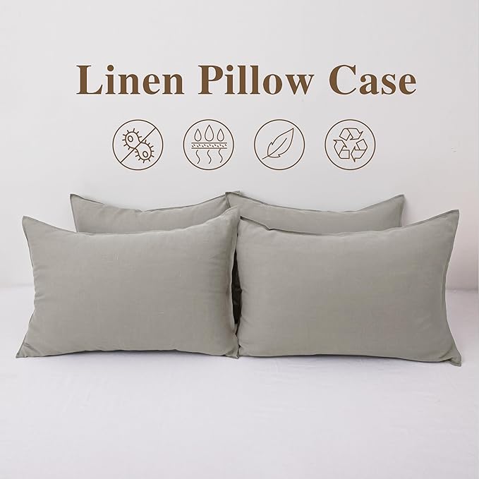 CHUFFED 100% French Linen Pillow Cases King Size Set of 2, Stone Washed Flax Pillow Covers with Zipper Closure - Breathable & Cooling for Hot Sleepers,20x36 Inches, Medium Grey