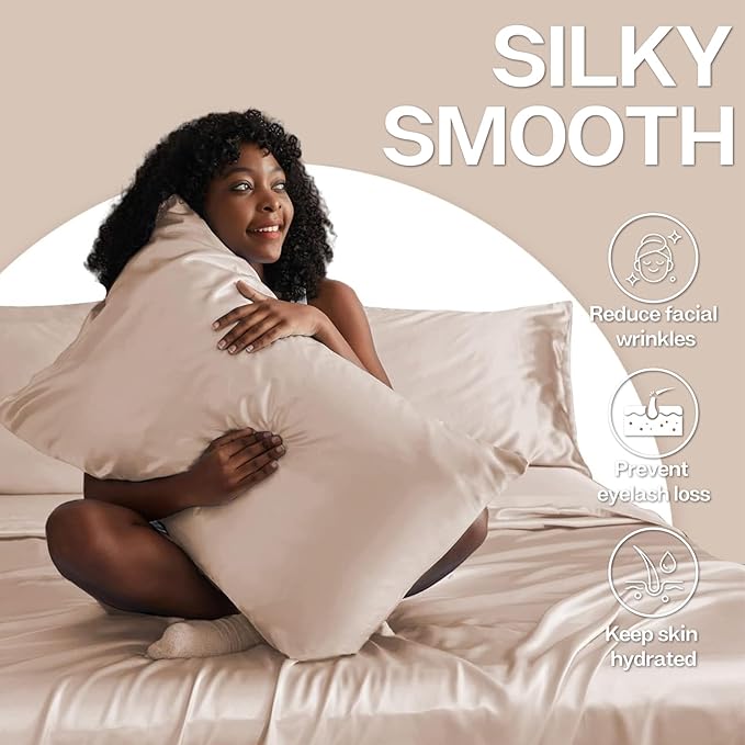 MR&HM Satin Pillowcase for Hair and Skin, Silk Satin Pillowcase 2 Pack, King Size Pillow Cases Set of 2, Silky Pillow Cover with Envelope Closure (20x36, Champagne)