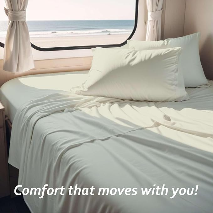 Twin RV Camper Sheet Set (39x75) – 100% Egyptian Cotton, Soft & Cooling, 16” Deep Pocket Fitted Sheet, Luxury Hotel Quality Bedding for RVs, Campers & Motorhomes (Ivory Solid)