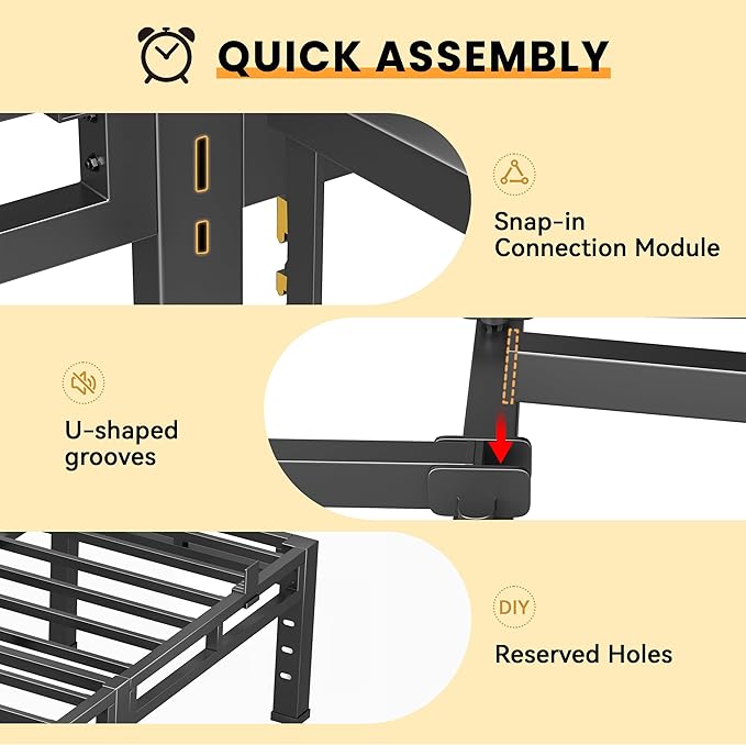 16 Inch Full Size Bed Frame Heavy Duty, Metal Double Layer Steel 4000 lbs Capacity, Platform with Large Under Bed Storage Space, No Box Spring Needed, Noise-Free, Easy Assembly
