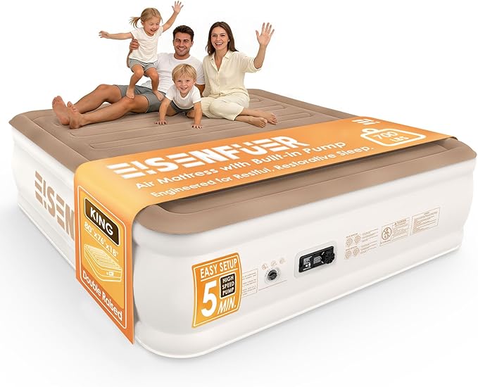 Air Mattress King with Built-in Pump – 18" Raised Inflatable Mattress with High-Speed Pump, Durable Blow Up Mattress, colchón inflable, Carry Bag, Comfy Air Bed Perfect for Guests, Glamping, Moving