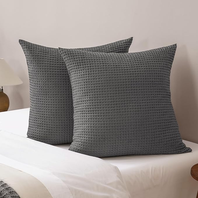 PHF Ultra Soft Waffle Weave Euro Shams Pillow Covers, No Filling, 2 Pack 26" x 26" Bed Cushion Covers, Breathable & Skin-Friendly Bed Pillow Shams for Stylish Home Decor, Grey