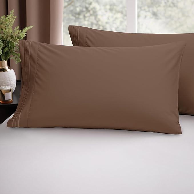 Elegant Comfort Luxury Ultra-Soft 2-Piece Pillowcase Set - 1500 Premium Hotel Quality Microfiber Double Brushed - Wrinkle Resistant, King, Taupe