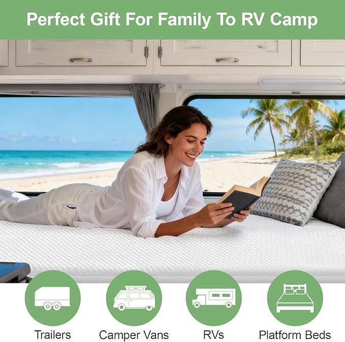 RV Mattress Short Queen 10 Inch,Premier Cool Green Tea Gel Memory Foam Mattresses for Camper/Truck/Trailer, Medium Firm-Mattress for Back Pain,Removable Fiberglass Free Cover,CertiPUR-US, 75'' x 60''