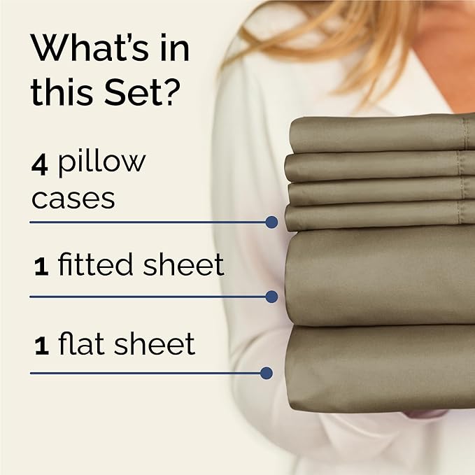 King 6 Piece Sheet Set - Comfy, Breathable & Cooling - Soft Hotel Luxury Bedding for Women, Men, Kids, Teens & Children - 1 Flat & 1 Fitted Sheet & 4 Pillowcases w/ Deep Pockets - Wrinkle Free - Khaki