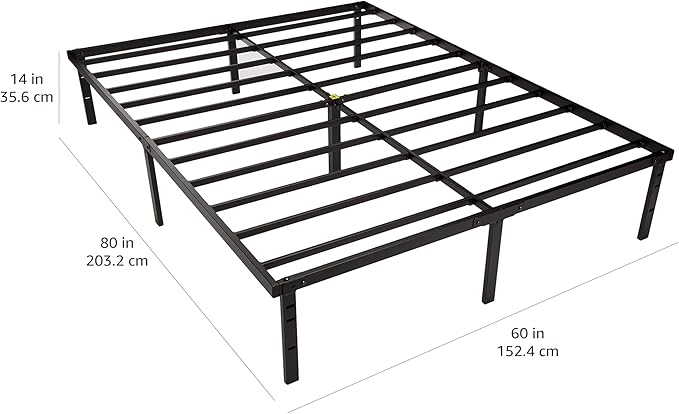 Amazon Basics Sturdy Heavy-Duty Non-Slip Platform Bed Frame, Steel Slats Support, Noise Free, Easy Assembly, No Box Spring Needed, 14 Inch Storage Height, Queen Size, Black