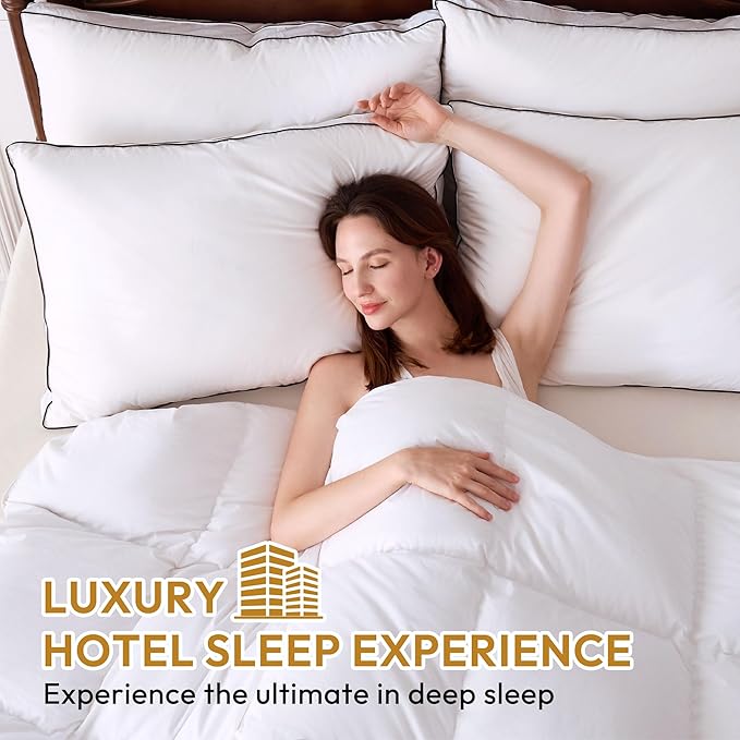 L LOVSOUL Goose Feather Down Pillow Queen Size of 1,Ultra Soft 100% Organic Cotton Fabric, 700TC,800 Fill Power, Luxury Hotel Collection Bed Gusseted Pillows for Back, Stomach or Side Sleepers