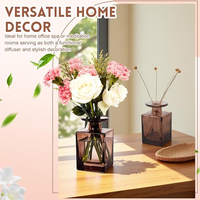 150ML/5OZ Square Glass Diffuser Bottles Empty Decorative Bottle Refillable Aromatherapy Container Fragrance Accessories for Home and Office(Brown)