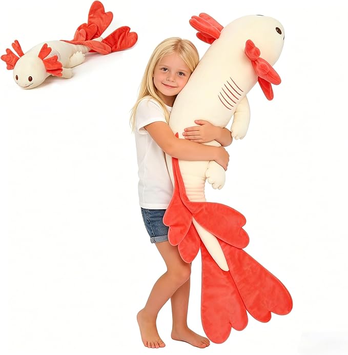 MaoGoLan Giant Axolotl Plush Body Pillow, Large 44" Love Axolotl Stuffed Animal for Girl Boy Kid, Long Pink Salamander Plush Pillow for Mother's Day Birthday Gifts, Baby Shower Party Favor Decor