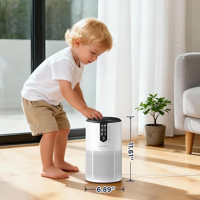 Air Purifiers for Bedroom, KOIOS H13 HEPA Air Purifiers for Home Pets, 15dB Quiet Air Cleaner for Office, Pets Dander, Odors, Smoke, With Eco Mode, Fragrance Sponge, Night Light C150-White