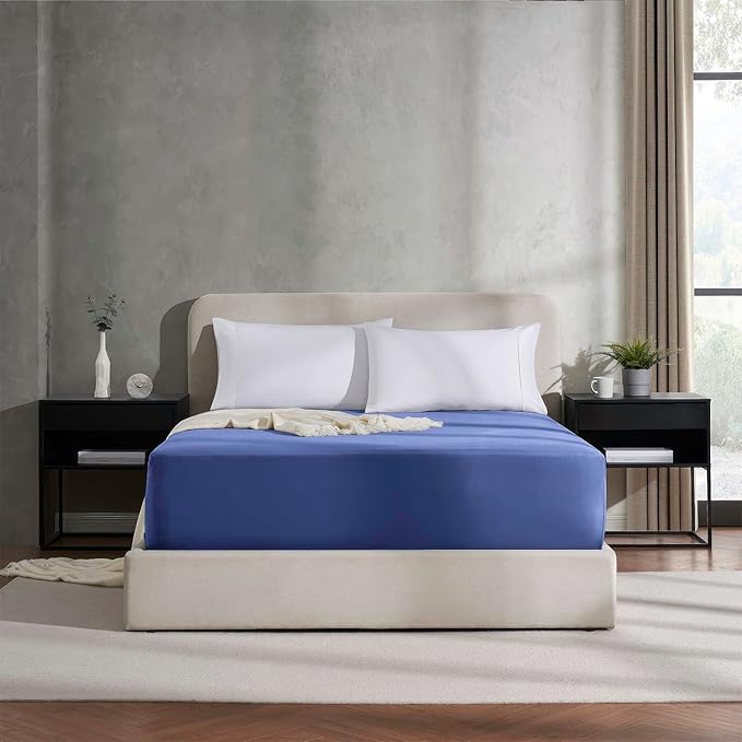 Nestl Royal Blue Extra Deep Pocket Twin Fitted Sheet Kids, Luxury Twin Size Fitted Sheet Only Easily Fits 18 to 24 Inch Mattress, Super Soft, Wrinkle-free, and Breathable Bed Sheets with Corner Straps