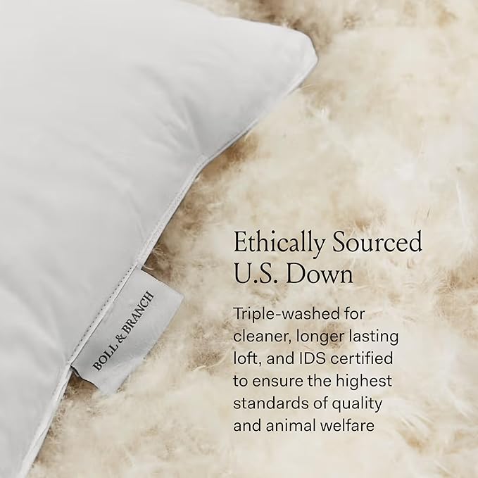 BOLL & BRANCH Down Chamber Pillow - Medium, Standard - Naturally Cooling Shell - Premium Comfort, Superior Support - Cruelty-Free IDS Certified Down