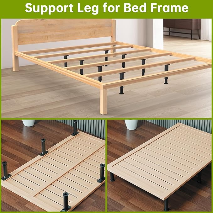 Yuleimy Adjustable Bed Center Support Legs (8.3"-14.5"), Heavy Duty Replacement Slat Legs for Queen & King Size Wooden Frame, Non-Scratch Floor Protection, 4-Pack