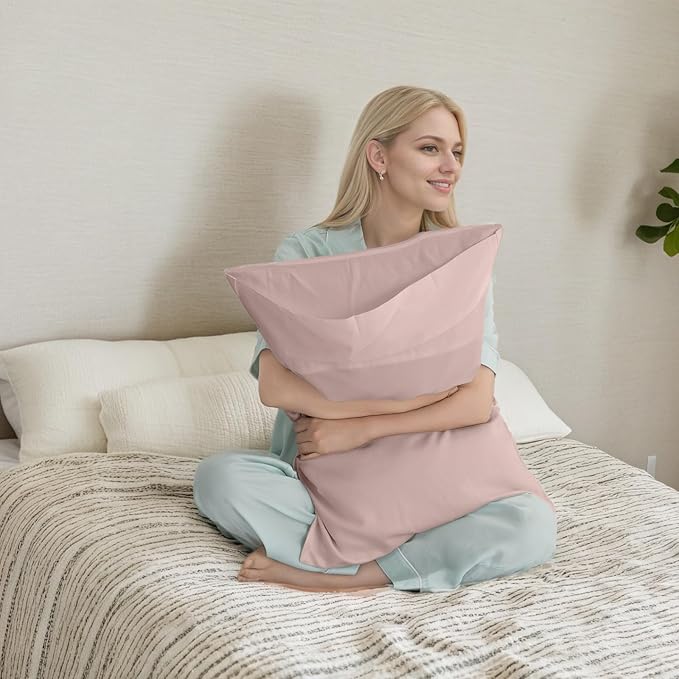 TELUS Pink Pillow Cases King Size 2 Pack, Bamboo Rayon Cooling Pillowcases with Envelope Closure, Cool Breathable Pillow Cover for Hot Sleepers & Night Sweats, 20x40 inch
