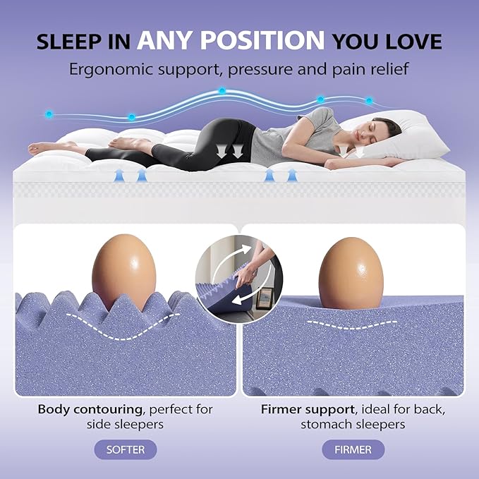 downluxe 4 Inch King Memory Foam Mattress Topper Pro Dual Layer 2 Inch Cooling Gel Egg Crate Memory Foam Plus 2 Inch Pillow Top Medium Firm with Deep Pocket