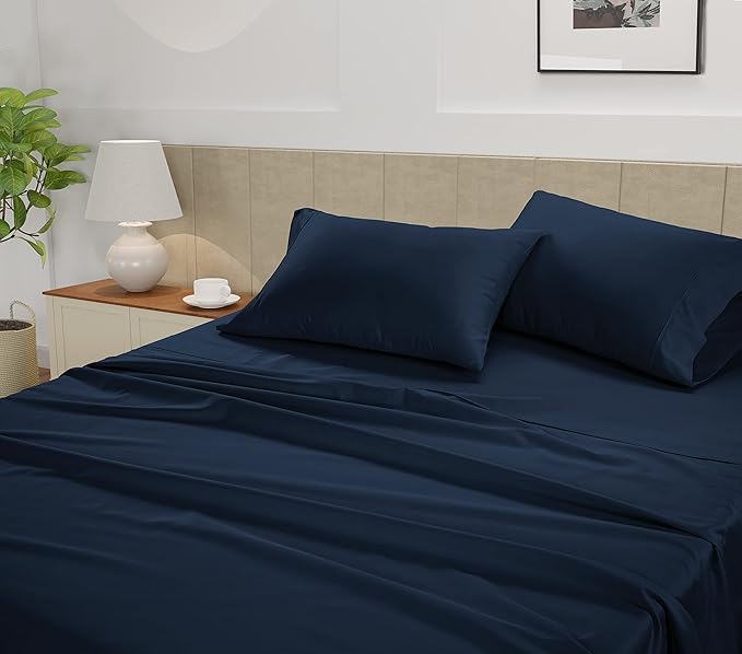 LANE LINEN 100% Cotton Bed Sheets Full Size - 450 Thread Count Silky Sateen Weave - Extra Soft, Cozy & Breathable Year Round Comfort - Fits Matresses Upto 15'' Deep - Oeko TEX Certified - Estate Blue
