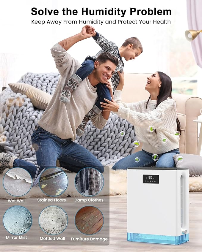 BIZEWO Dehumidifier for Home, (980 sq.ft) Queit Dehumidifiers for Bathroom, Basement, RV with 101 oz Water Tank, 2 Modes, Auto Defrost, Auto Shut Off, Timers, 7 Colors Ambient Light