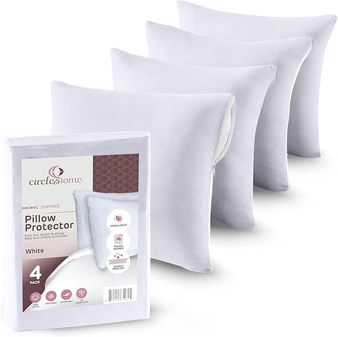 CIRCLESHOME Throw Pillow Protectors - 100% Cotton Breathable Pillowcases - 18 X 18 Square Pillowcases - Protects Pillows from Dirt, Dust and Debris (Square Pillow - 4 Pack- 18x18)